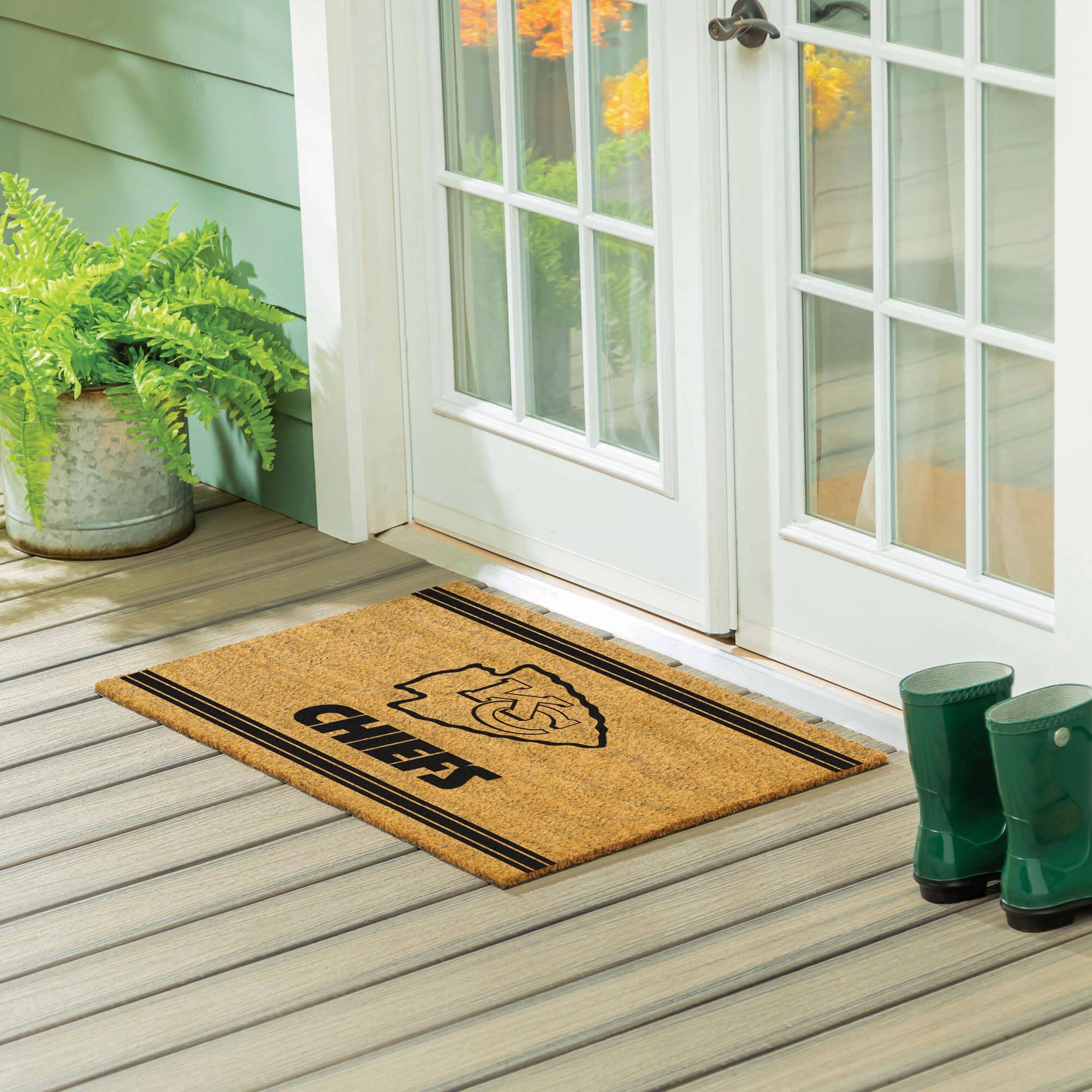 Alt View 1. Evergreen Enterprises - Kansas City Chiefs 24" x 36" Outdoor Monochrome Team Logo Coir Mat - Brown.