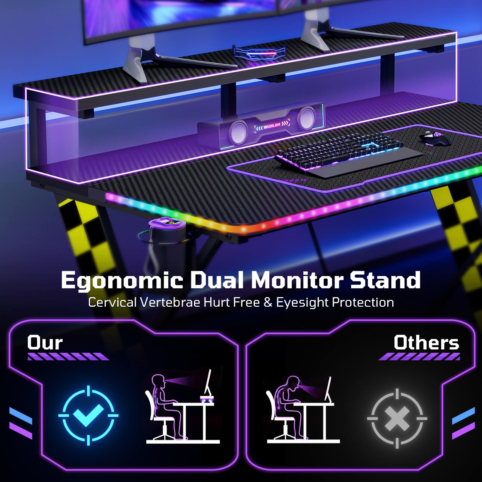 Ergonomic Dual Monitor Stand  
Cervical Vertebrae Hurt Free & Eyesight Protection  

Our  
Others