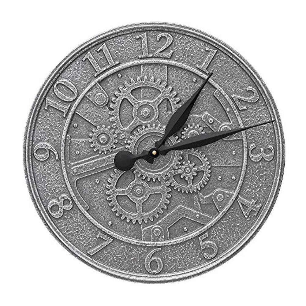 Angle. Whitehall - Whitehall Gear 16-in Indoor Outdoor Wall Clock (Pewter/Silver) - Silver.
