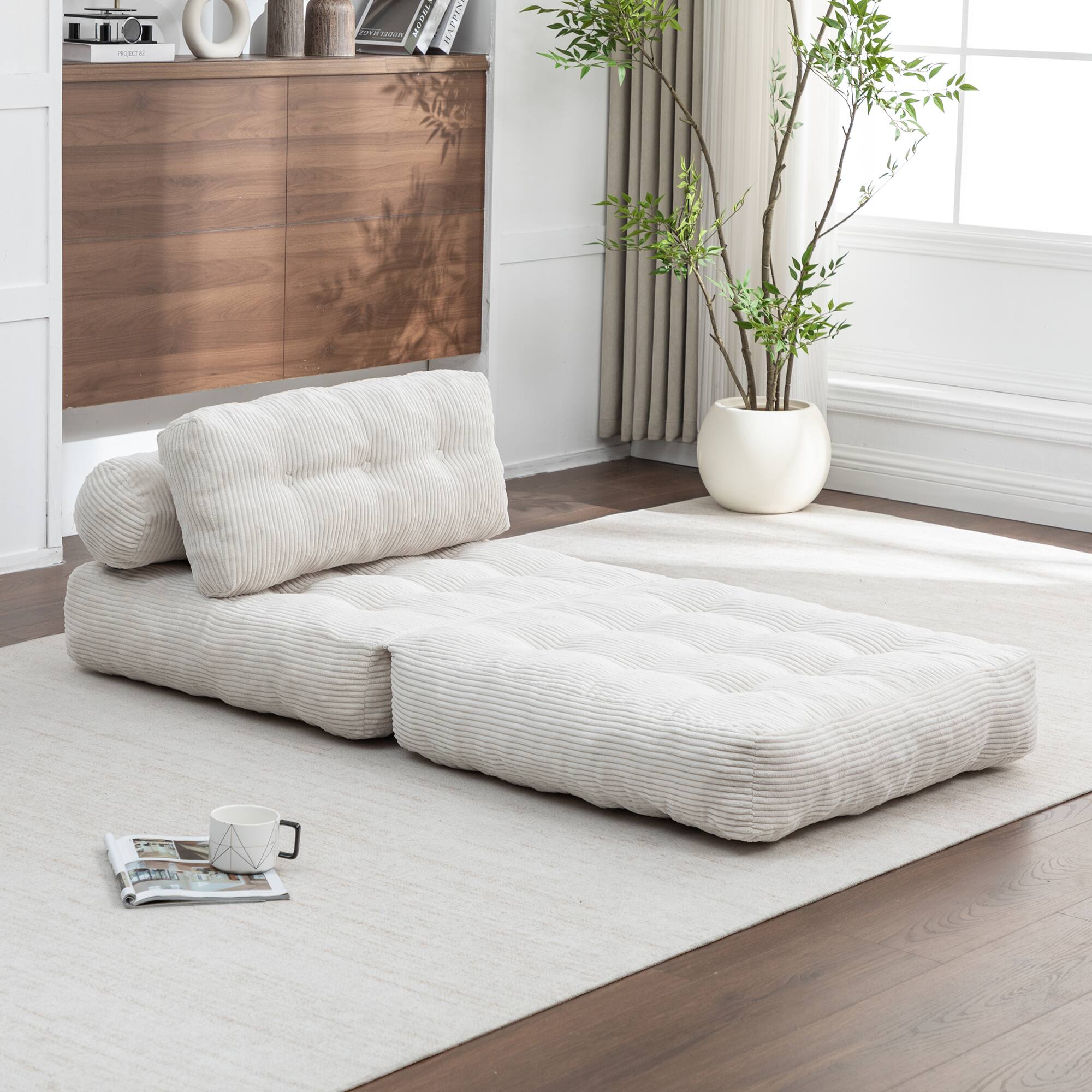 Alt View 6. LOVMOR - 68 Inch Corduroy Bean Bag Chairs For Living Room Bedroom Reading Textured Ribbed Indoor Lounge Seating Comfort - Beige.