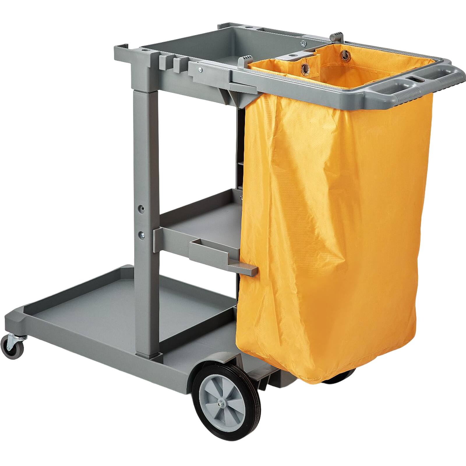 Alt View 5. VEVOR - Cleaning Cart, 3-Shelf Commercial Janitorial Cart, 200 lbs Capacity Plastic Housekeeping Cart, 47" x 20" x 38.6" - Gray.