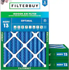Filterbuy - 18x25x4 MERV 13 Smoke & Allergy Defense, Electrostatic Pleated HVAC AC Furnace Air Filters Replacement (3-Pack) - Blue