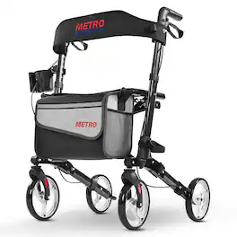 Metro Mobility - M931 Rollator Walker with Seat for Seniors, Foldable Rolling Walking, 8" Wheels for All Terrain, 300 lb Capacity - Black