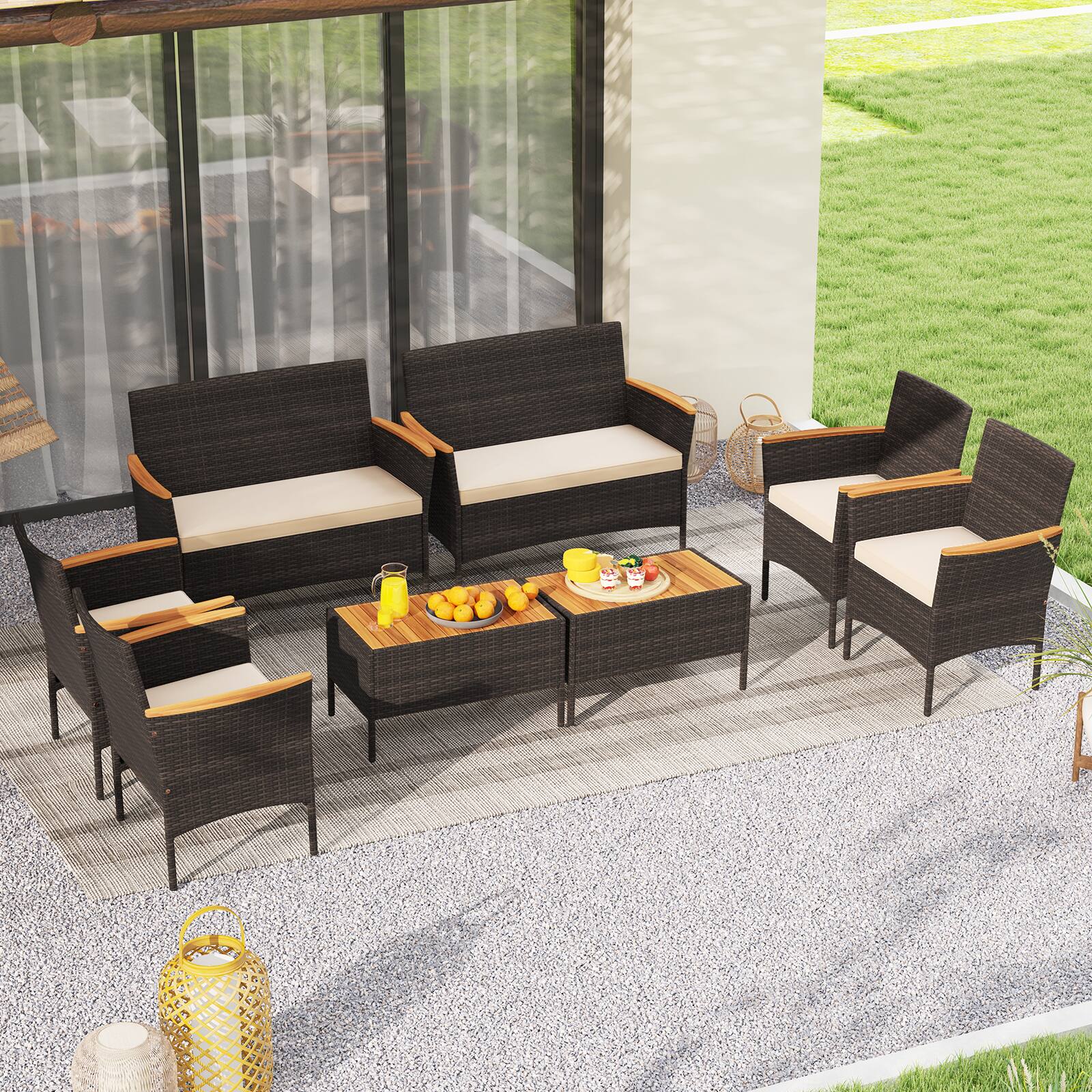 Alt View 7. Ecooso - 4-Piece Patio Wicker Sofa Set with Chairs and Coffee Table - Brown.