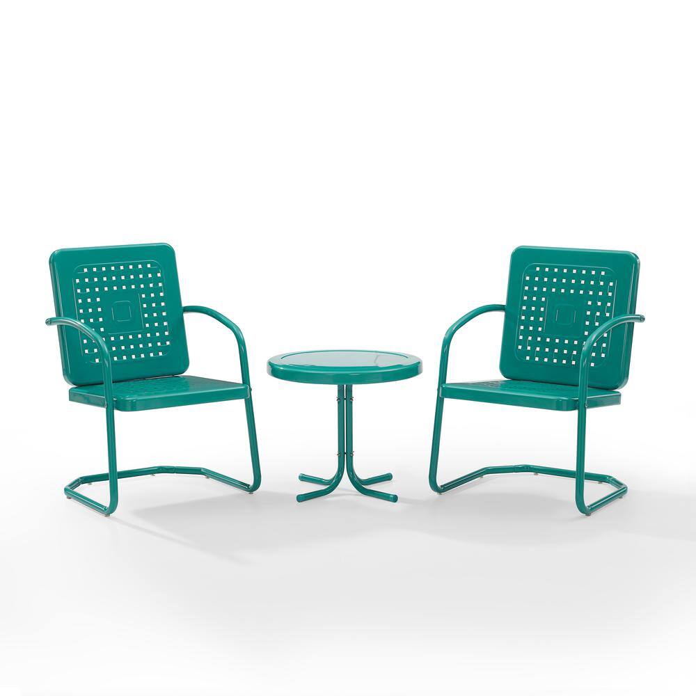 Alt View 3. Crosley Furniture - Bates 3Pc Retro Outdoor Chair Set - Side Table & 2 Armchairs - Turquoise Gloss.