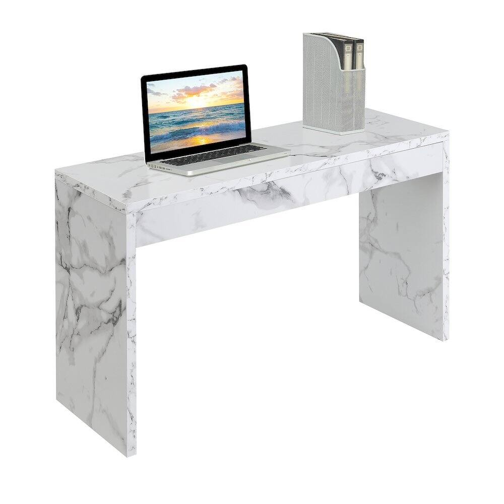 Angle. FurniFact - Console Desk Hall Table with Faux Marble Finish - White Faux Marble.