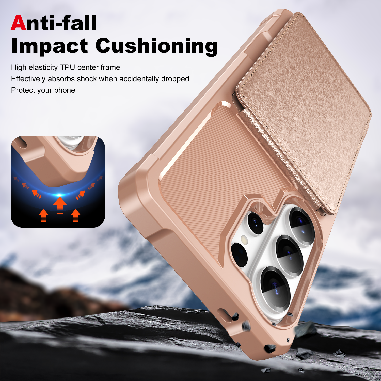 Anti-fall Impact Cushioning

High elasticity TPU center frame  
Effectively absorbs shock when accidentally dropped  
Protect your phone