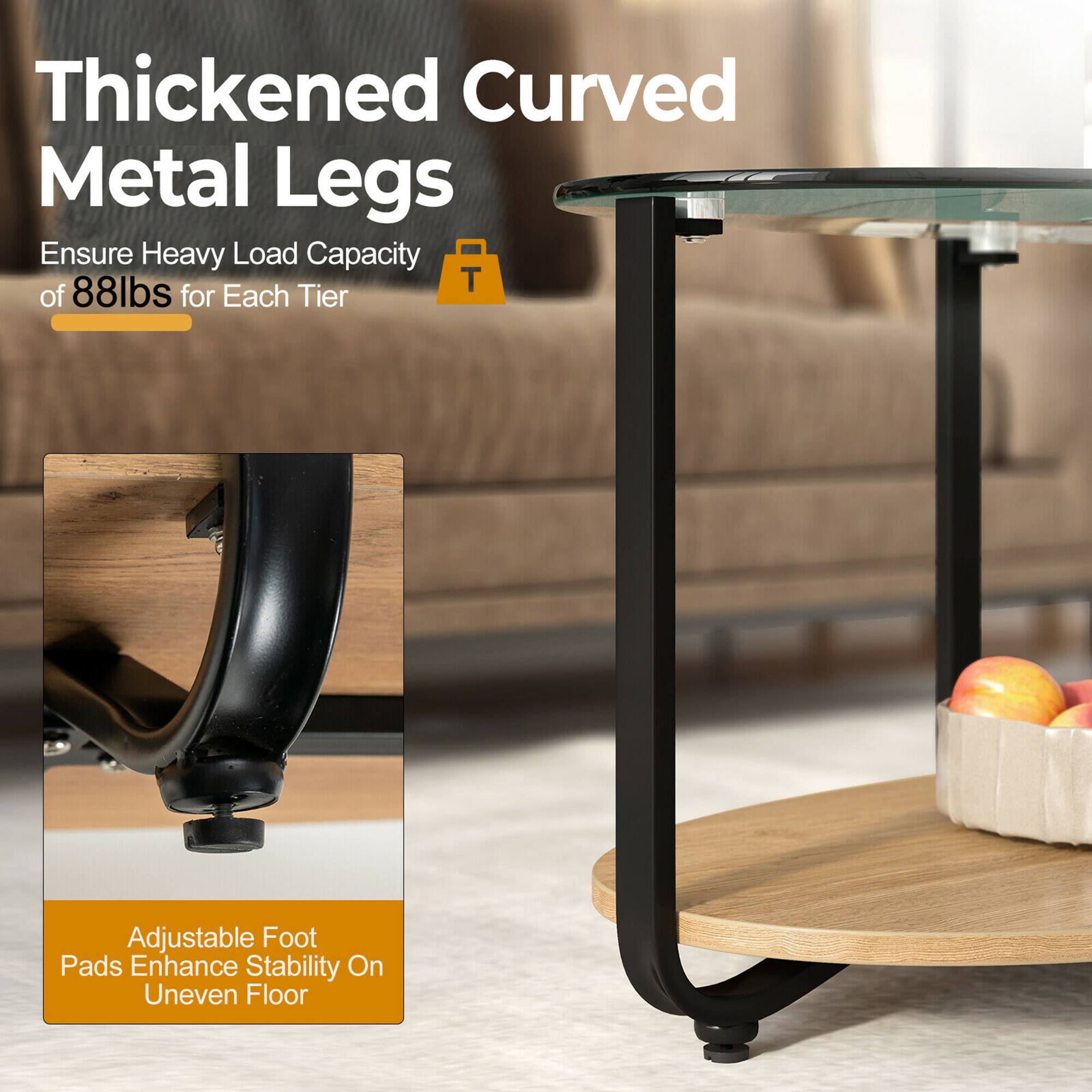 Thickened Curved Metal Legs  
Ensure Heavy Load Capacity of 88lbs for Each Tier  

Adjustable Foot Pads Enhance Stability On Uneven Floor