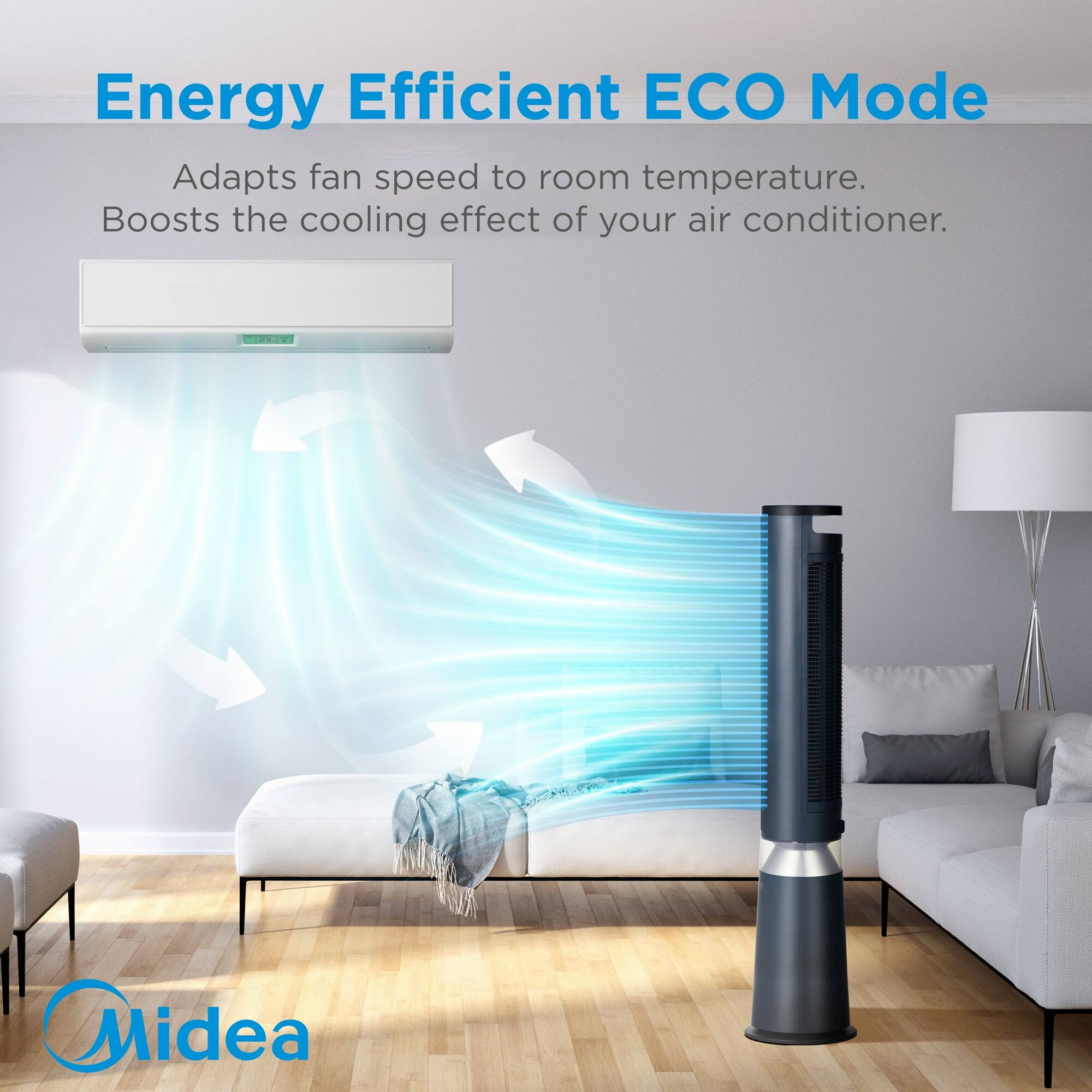 Energy Efficient ECO Mode

Adapts fan speed to room temperature.  
Boosts the cooling effect of your air conditioner.

Midea