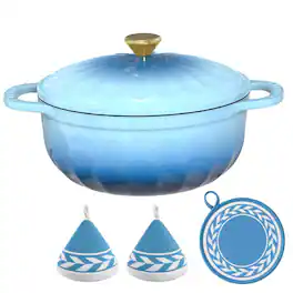 Winado - 7.5QT Enameled Cast Iron Dutch Oven with Gradient Petal Texture,Heat-Resistant Gloves, Pot Mat for Bread Baking, Stews - Blue