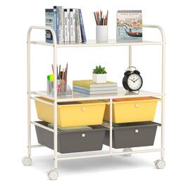 Costway - 4 Drawer Rolling Storage Cart Scrapbook Paper Office School Organizer - Yellow/Gray