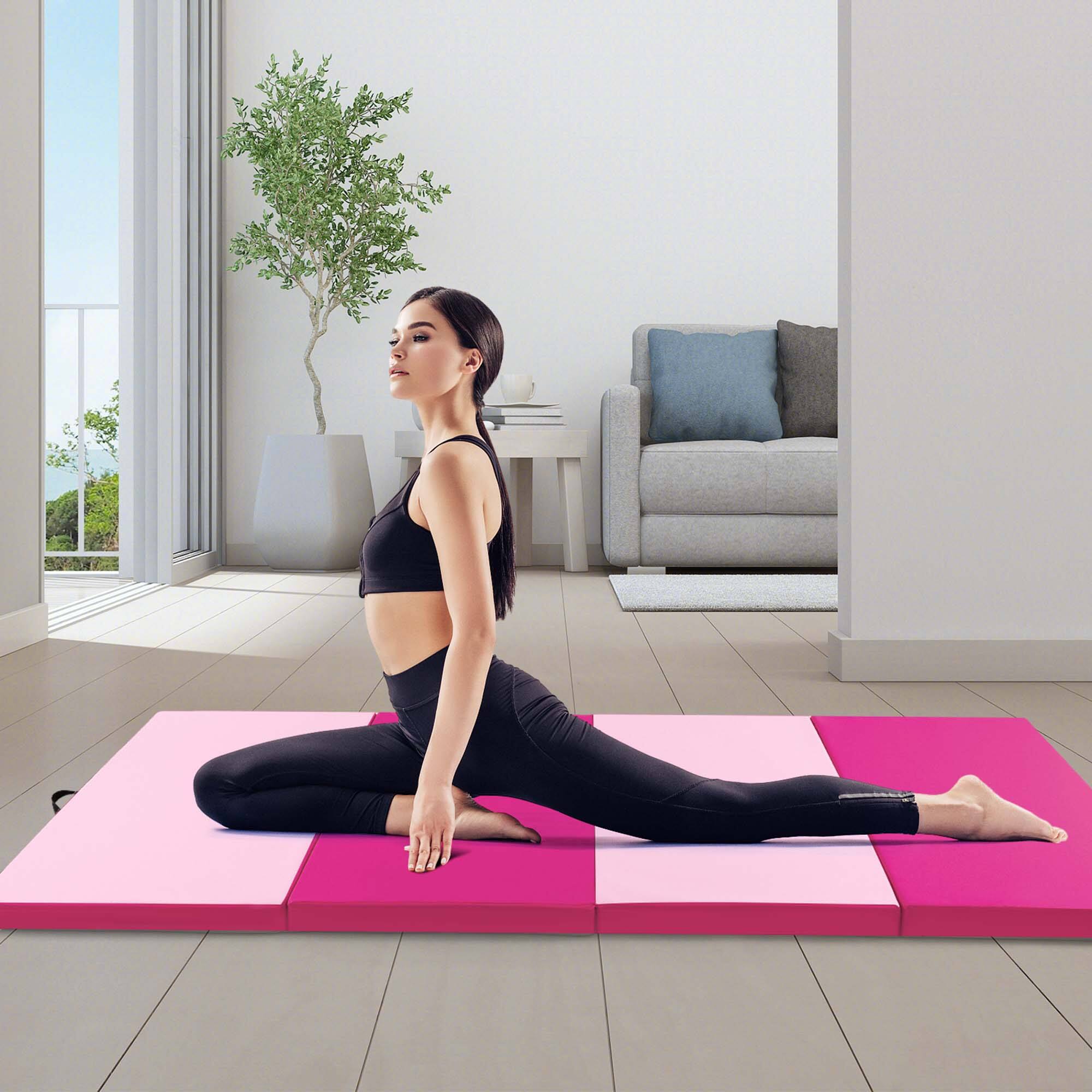 Alt View 1. Costway - Costway 10' x 4' x 2" 4-Panel Folding Exercise Mat with Carrying Handles for Gym Yoga - Pink.