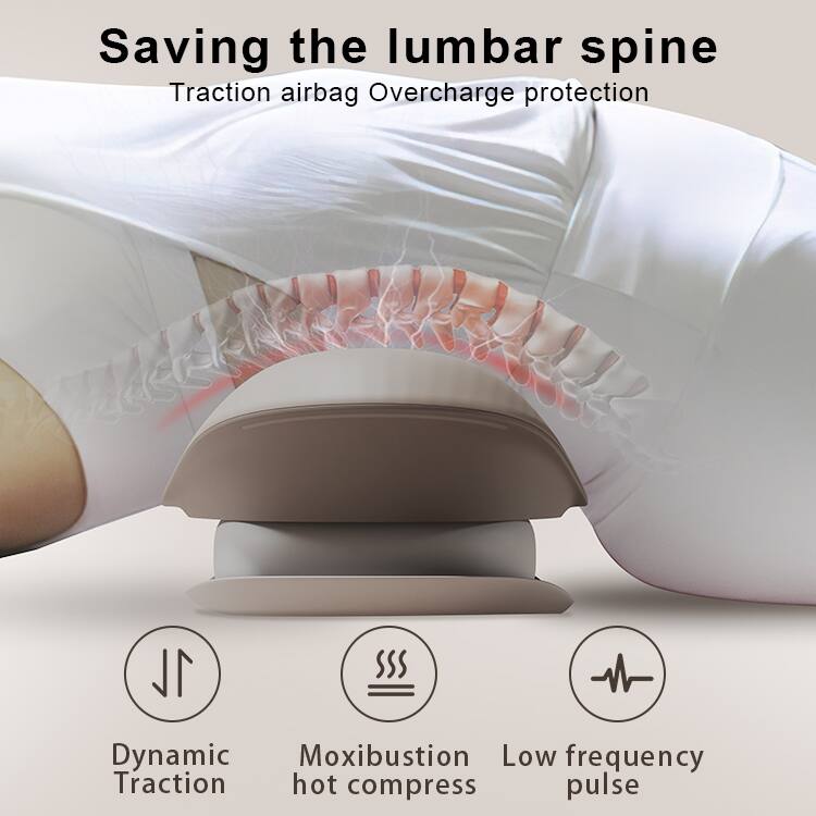 Saving the lumbar spine  
Traction airbag  
Overcharge protection  

Dynamic Traction  
Moxibustion hot compress  
Low frequency pulse