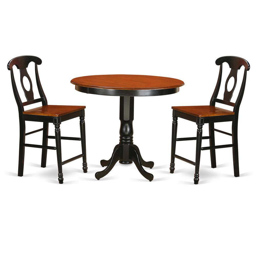 Back. East West Furniture - 3 Pc pub Table set - Small Kitchen Table and 2 counter height stool. - Black & Cherry.