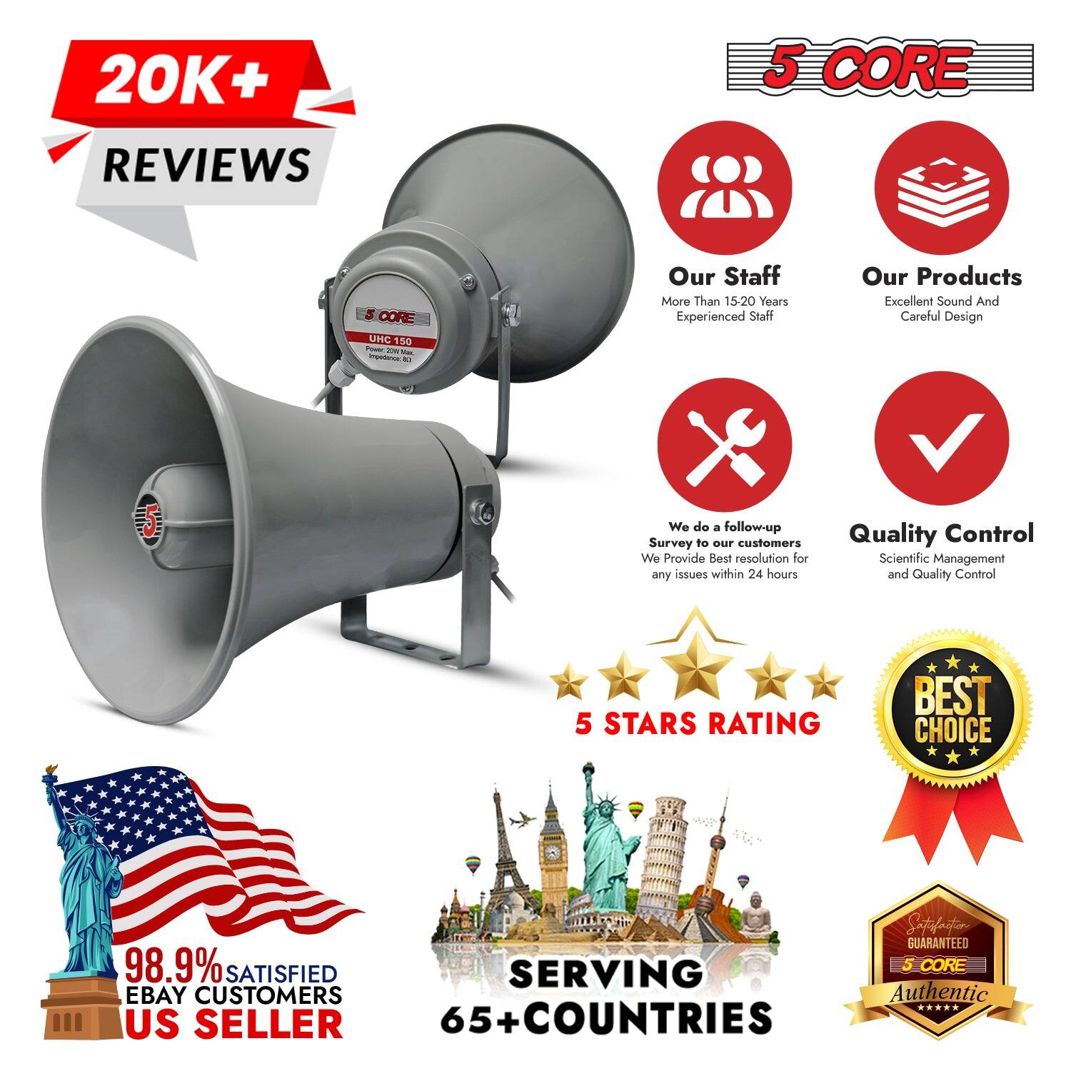 20K+ REVIEWS

5 CORE

Our Staff
More Than 15-20 Years Experienced Staff

Our Products
Excellent Sound And Careful Design

We do a follow-up Survey to our customers
We Provide Best resolution for any issues within 24 hours

Quality Control
Scientific Management and Quality Control

5 STARS RATING
BEST CHOICE

98.9% SATISFIED EBAY CUSTOMERS
US SELLER

SERVING 65+ COUNTRIES

5 CORE Authentic