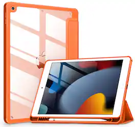 DTTO - Case for iPad 9th/8th/7th Generation 10.2 inch, Clear Back, TPU Shockproof Frame Cover - Orange