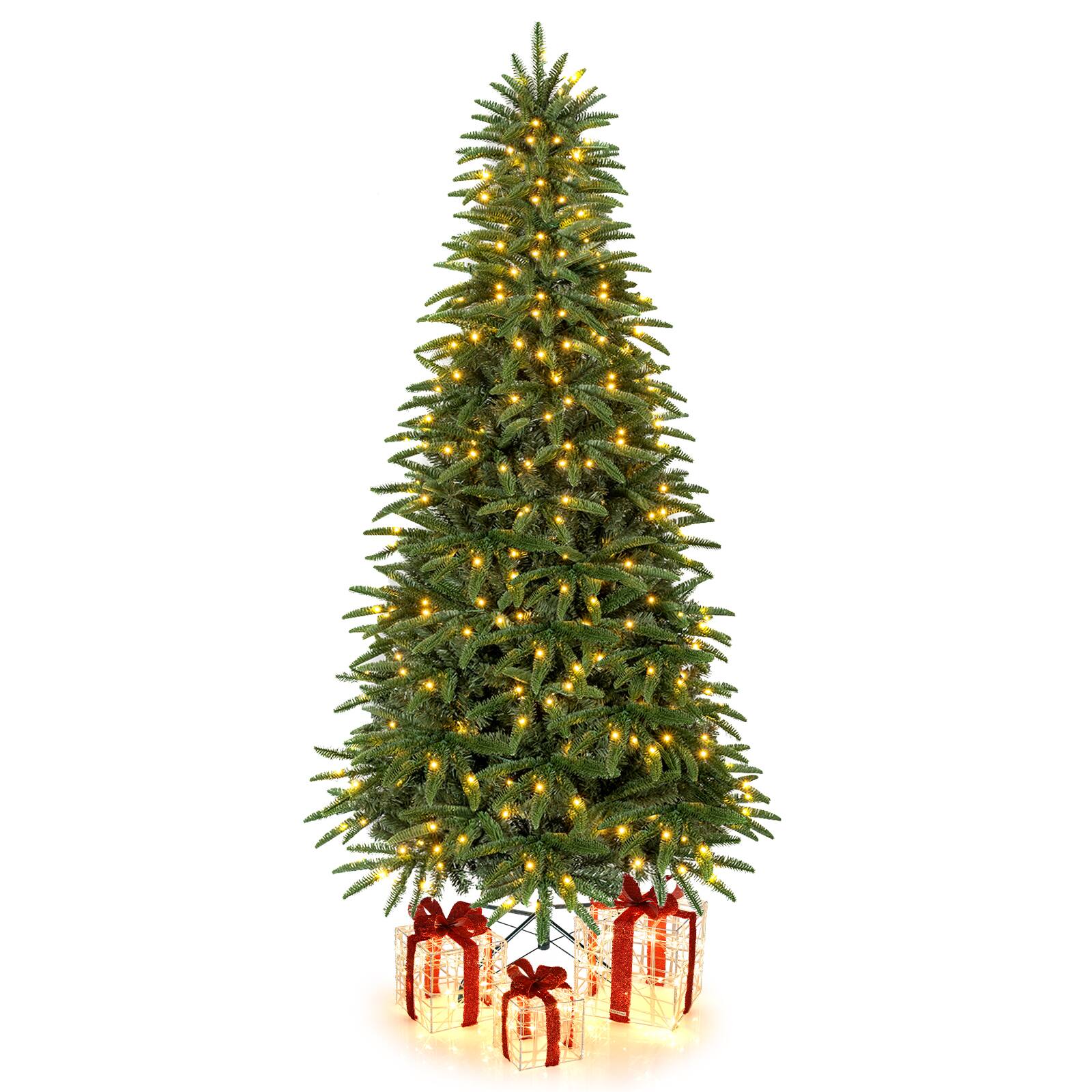Front. Costway - Costway 7ft Pre-Lit Christmas Tree with Lighted Gift Boxes 1050 Branch Tips 380 LED Lights - Green & Red.
