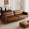 Front. luck idea - 86.61" Mid-Century Modern Oil-Wax Leather Sectional Sofa, Couch,Solid Wood Frame, High-Density Foam Cushions, Metal Legs - Brown.