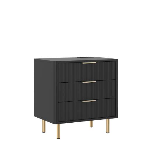 Back. LUCKY ONE - Assembled Nightstand with Charging Station Voice Light USB Storage Cabinet - Black.