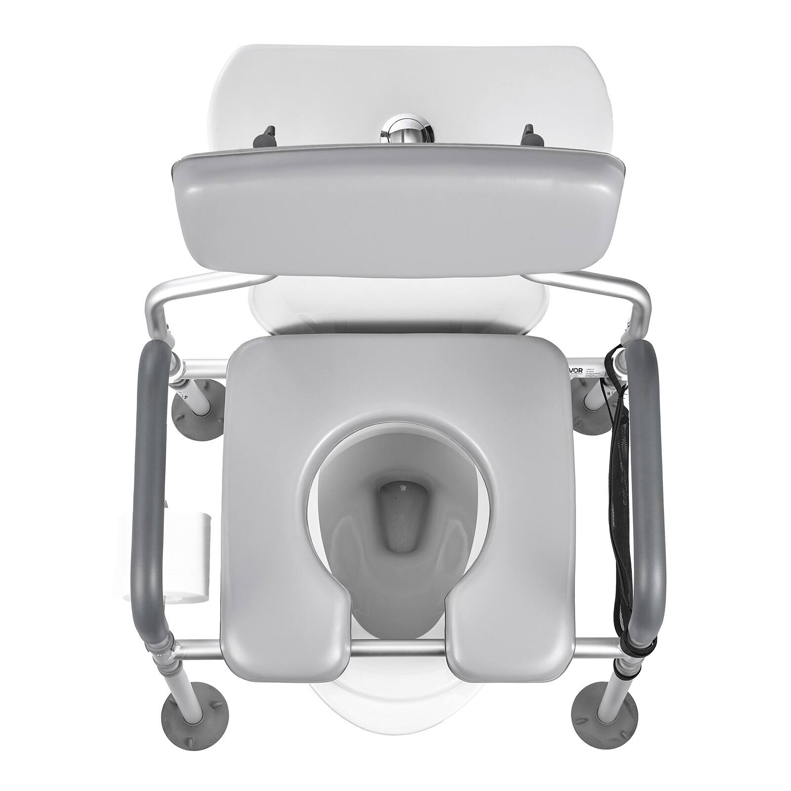 Alt View 5. VEVOR - Bedside Commode Chair, 500 lbs Capacity, 4-in-1 Portable Toilet and Raised Toilet Seat with Padded Seat & Backrest - Gray.