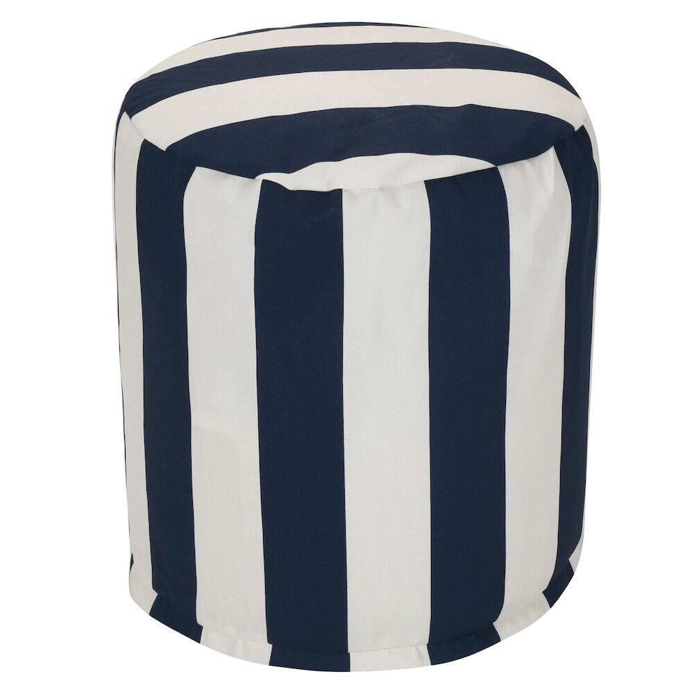 Front. Majestic Home - Pouf Vertical Stripe Navy - Blue.
