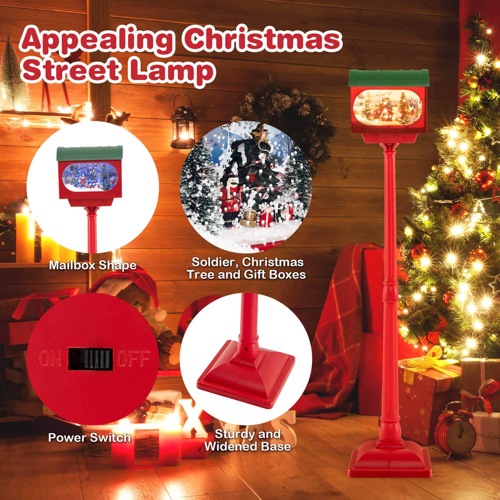 Appealing Christmas Street Lamp, Mailbox Shape, Soldier, Christmas Tree and Gift Boxes, ON OFF Power Switch, Sturdy and Widened Base.