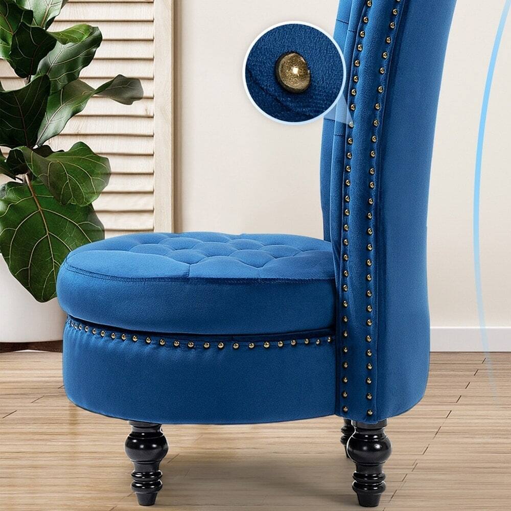 Alt View 1. U-HOMY - Velvet High-Back Storage Chair – Armless Accent, 330 lbs, Perfect for Living Room or Bedroom - Blue.