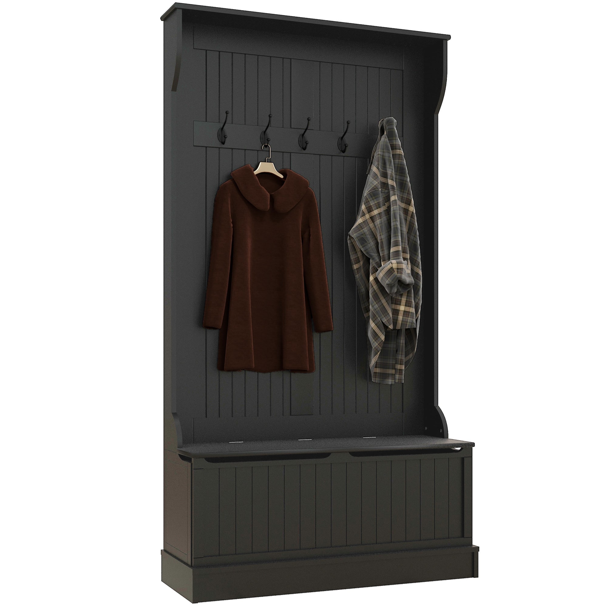 Homcom - Entryway Bench with Coat Rack, Hall Tree with Bench and Shoe Storage - Black