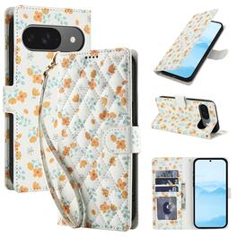 Dteck - Floral Wallet Phone Case for Google Pixel 10 Pro with Wrist Strap, Premium PU Leather Shockproof Protective Flip Cover - C