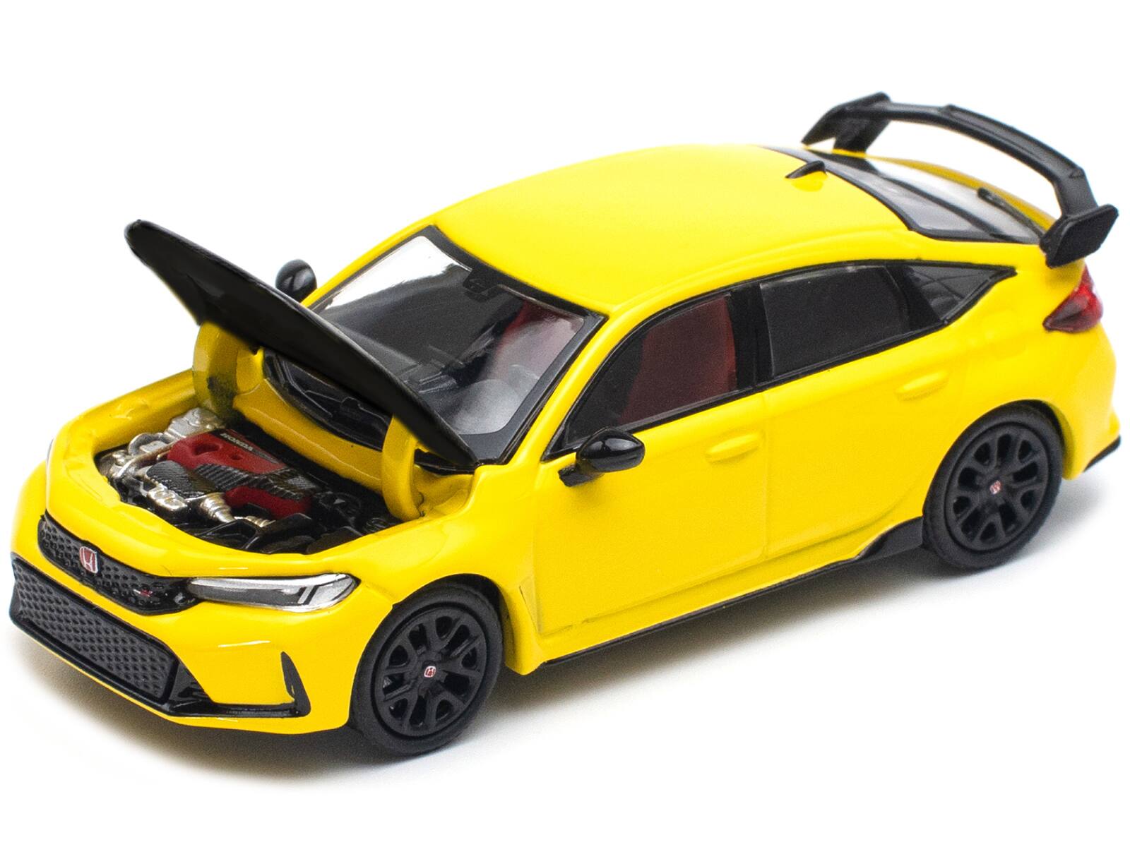 Angle. Pop Race - Honda Civic Type R FL5 Yellow with Carbon Hood 1/64 Diecast Model Car by Pop Race - Yellow with Carbon.