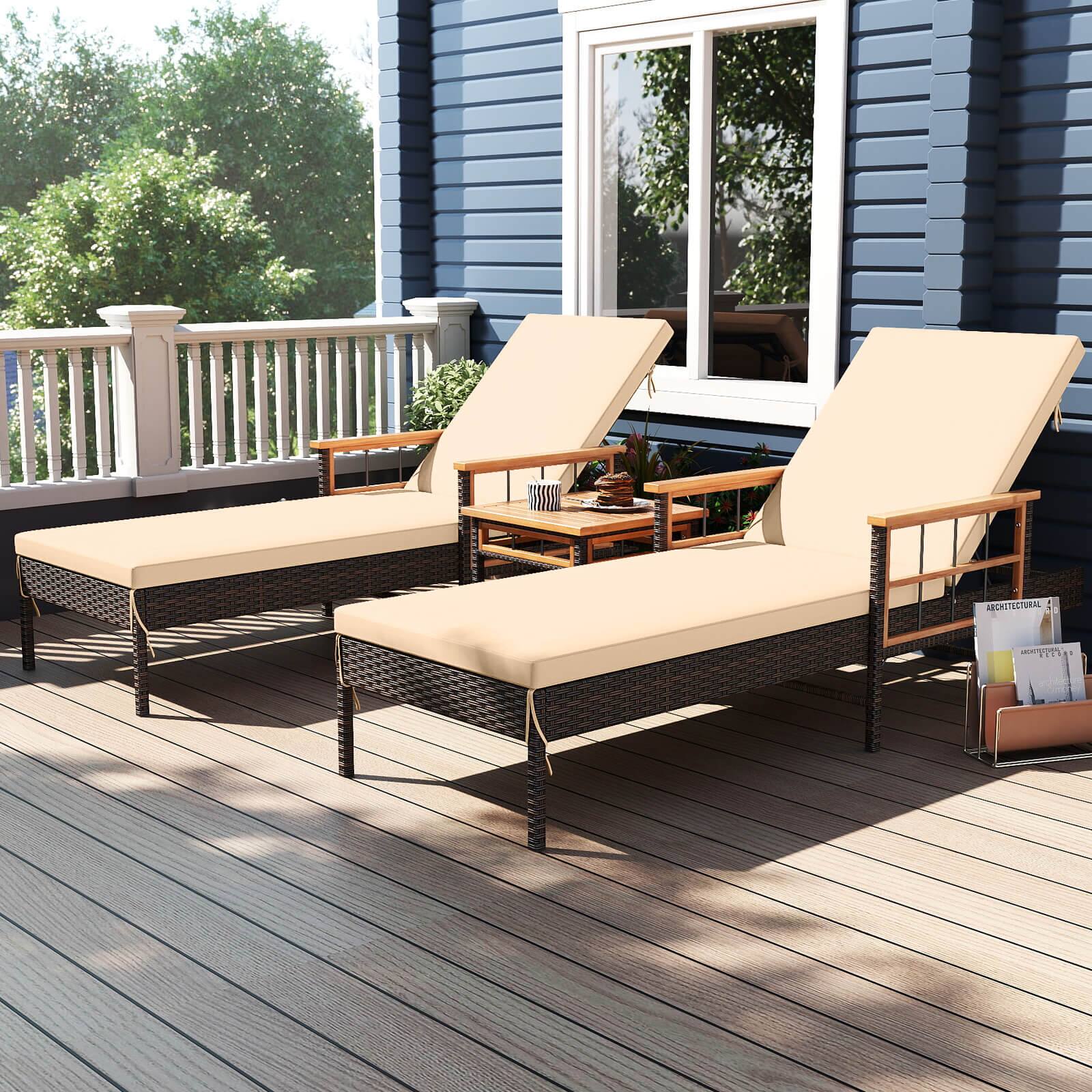 Alt View 4. Costway - Costway 2-Piece Patio Rattan Chaise Lounge with Side Table Outdoor Reclining Chair Set - Mix Brown,Beige.