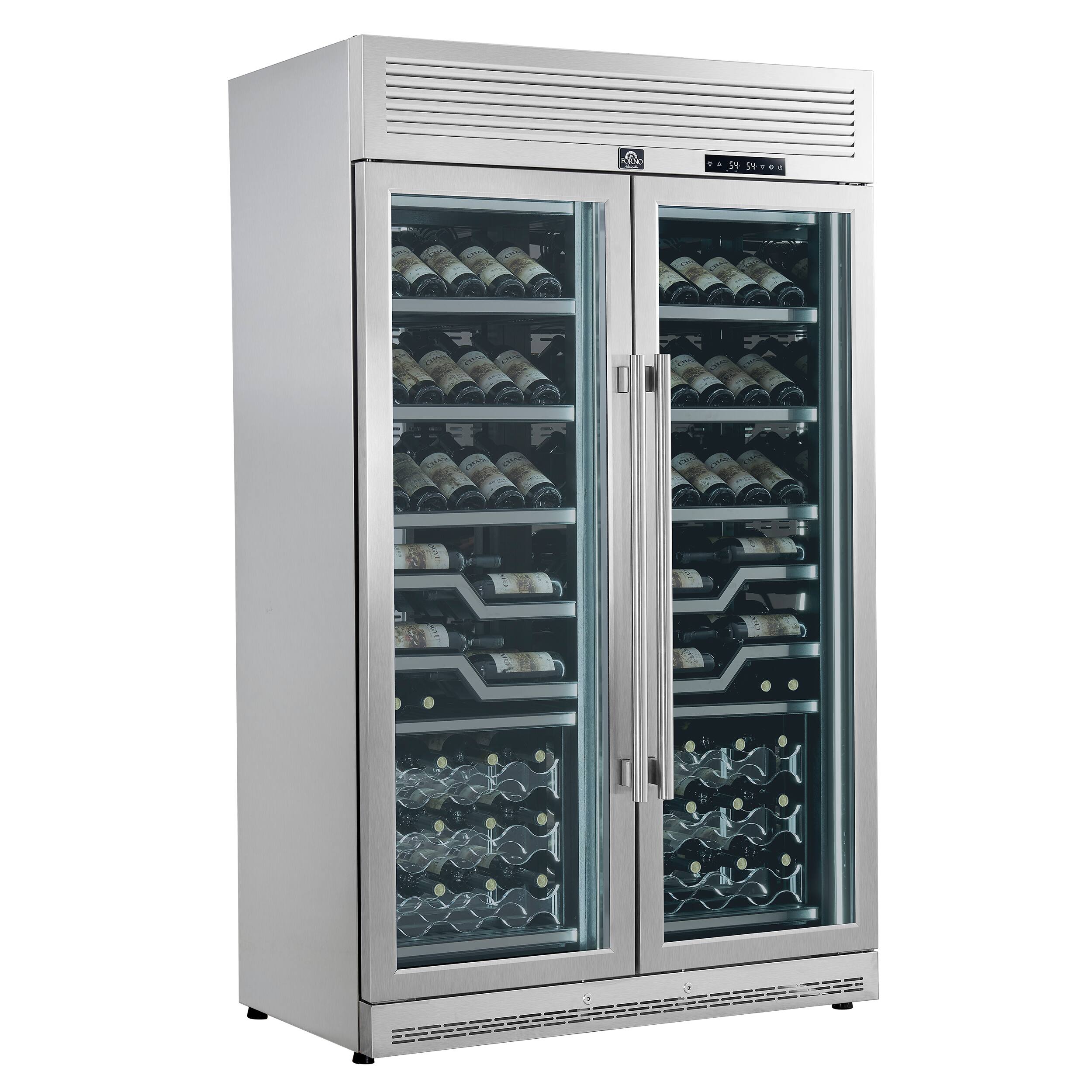 Left. Forno Appliances - Abruzzo 102-Bottle Dual Zone Wine Cellar with Clear Acrylic Holders & Stainless Trim Shelves - Stainless steel.