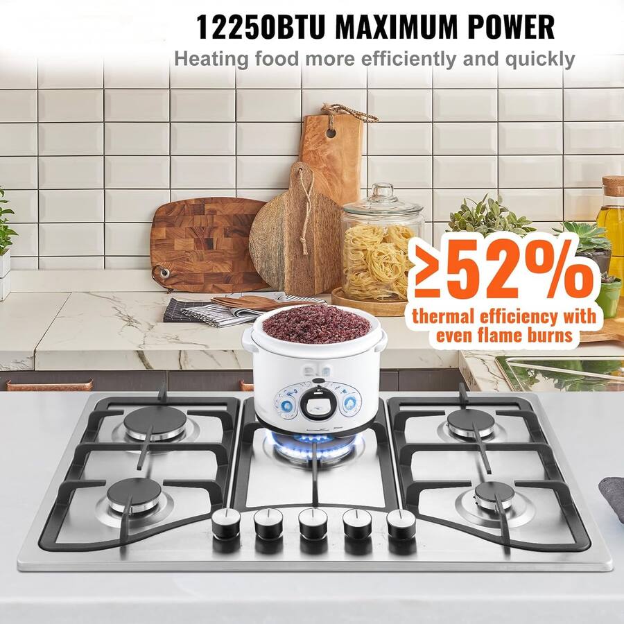 VEVOR 30-inch Gas Cooktop, 5 Burners Built-in Gas Stove Top, Max 12250BTU NG/LPG Convertible Stainless Steel Cooktops, with Thermocouple Protection for Camping, RV, Apartment VEVOR 30-inch Gas Cooktop, 5 Burners Built-in Gas Stove Top, Max 12250BTU NG/LPG Convertible Stainless Steel Cooktops, with Thermocouple Protection for Camping, RV, Apartment
