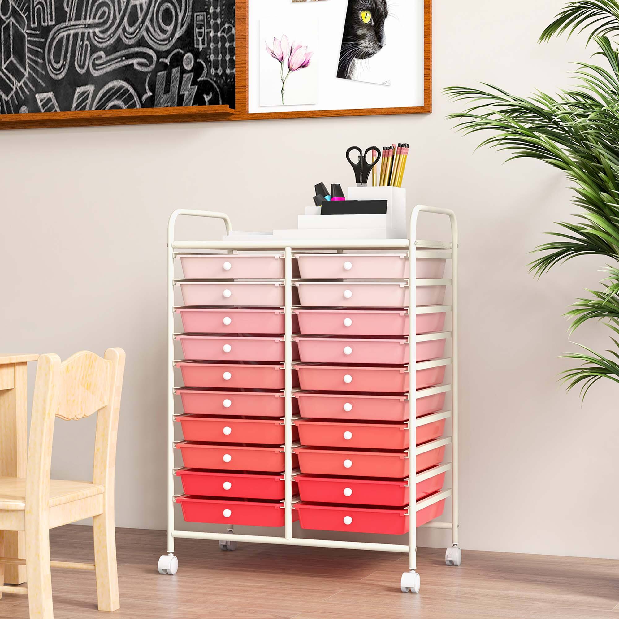 Alt View 3. Costway - 20 Drawers Rolling Storage Cart Art Craft Organizer on Wheels Multipurpose - Gradient Pink.