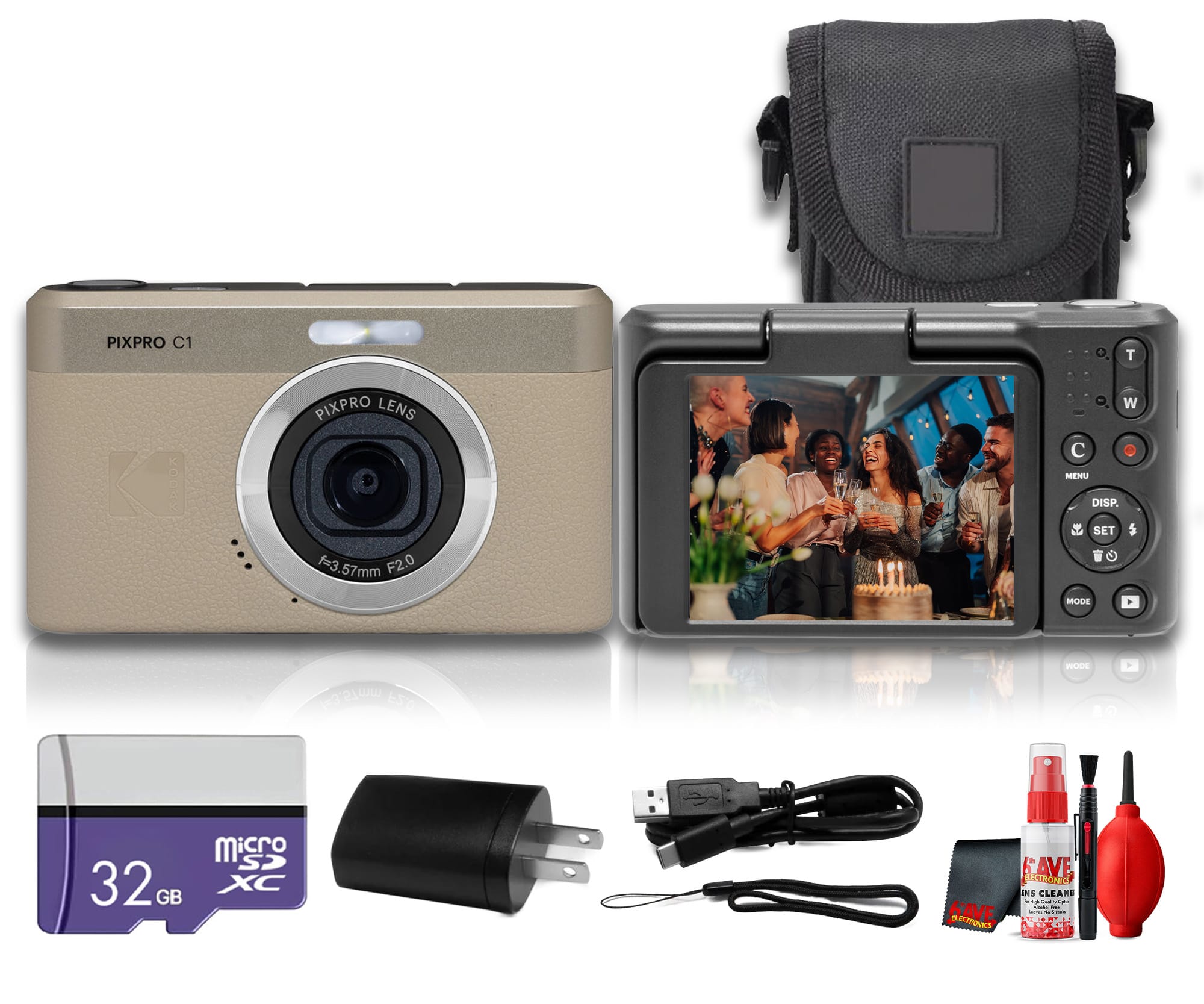 Bundle - Kodak - PIXPRO C1 Digital Camera 13MP Compact Camera + More - Tan
