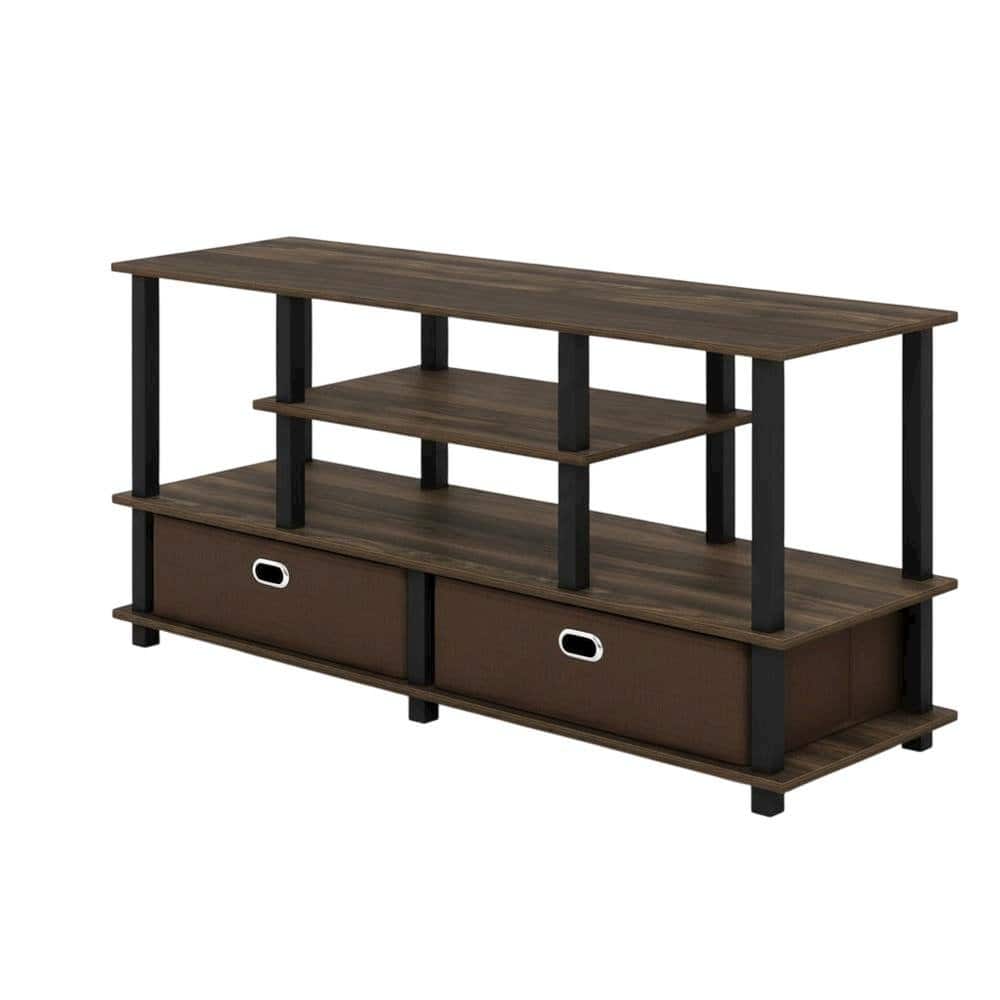 FurniFact - Wood TV stand for up to 50-inch with storage bin in dark brown and black finish - Brown Black price history on PriceWatchPro