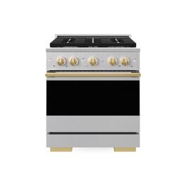 ZLINE - Autograph 30 in. 4.2 cu. ft. Marino Freestanding Gas Range with 4 Burners and Manual Clean Oven with Gold Accents - Stainless Steel