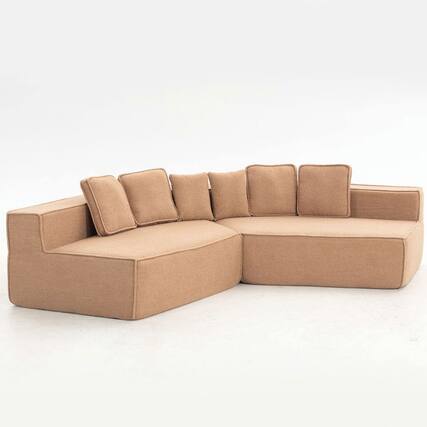 Front. Resenkos - 132" Oversized Teddy Modular Sofa - Full-Foam Couch with 6 Pillows, High-Density Support for Family Living Rooms - Brown.