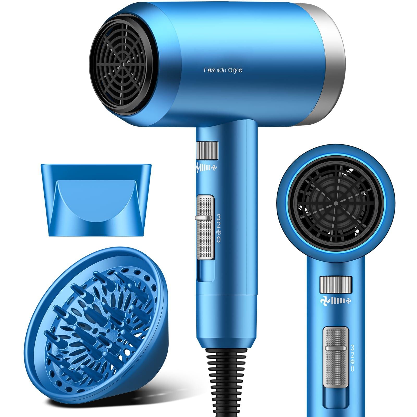 The Best Inks - 1600W Ionic Lightweight Travel Hair Dryer Professional Grade with Advanced Technology for Fast Drying - Light Blue