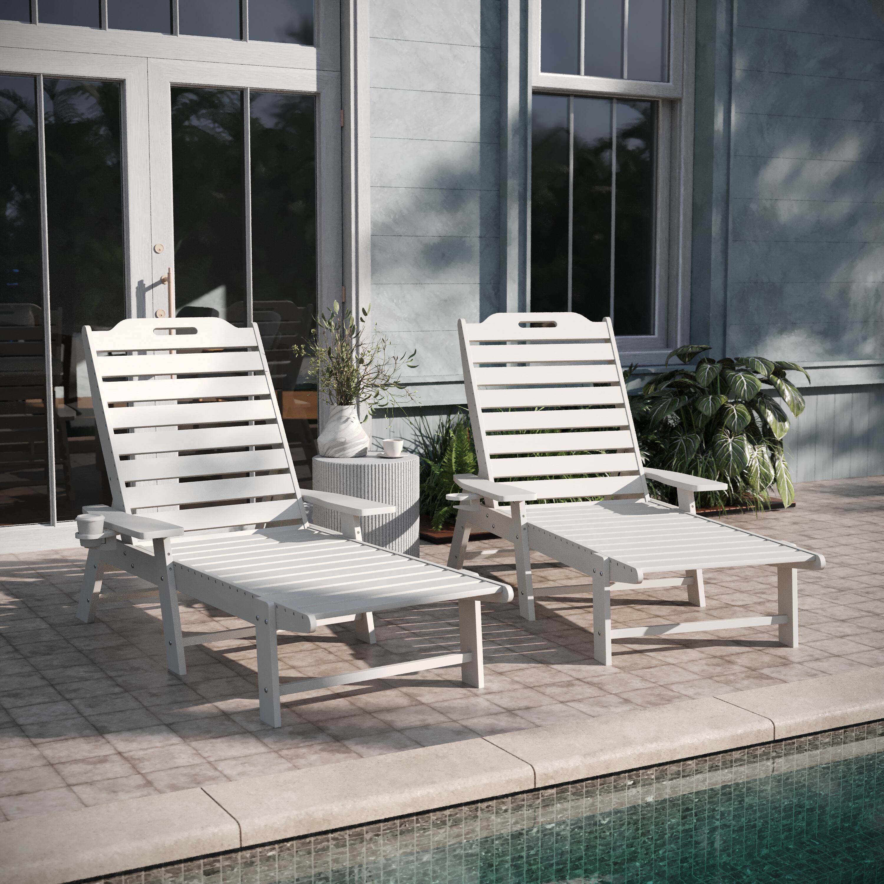 Alt View 2. Emma + Oliver - Ventura Set of 2 Poly Resin Adjustable Adirondack Lounger with Swivel Cup Holder for Indoor/Outdoor Use - White.