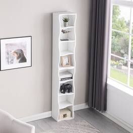 HTUTWOO - 8-Tier Adjustable Bookshelf, Ultra-Thin Space-Saving Storage Shelf, Stable Display Shelf, for Bedroom, Living Room - White