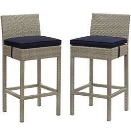Conduit Outdoor Patio Wicker Rattan Bar Stool Set of 2 by Modway - Light Gray Navy