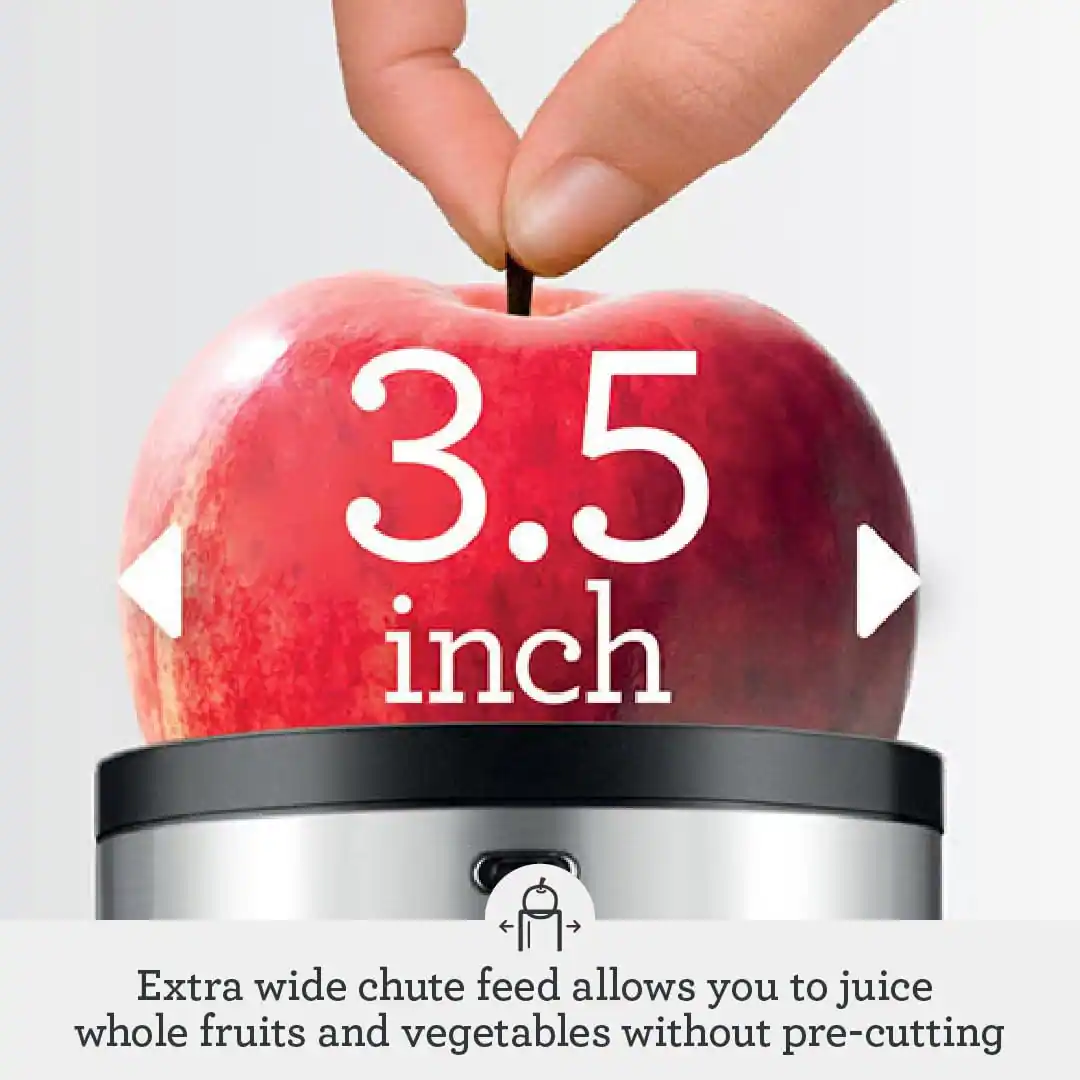 3.5 inch Extra wide chute feed allows you to juice whole fruits and vegetables without pre-cutting
