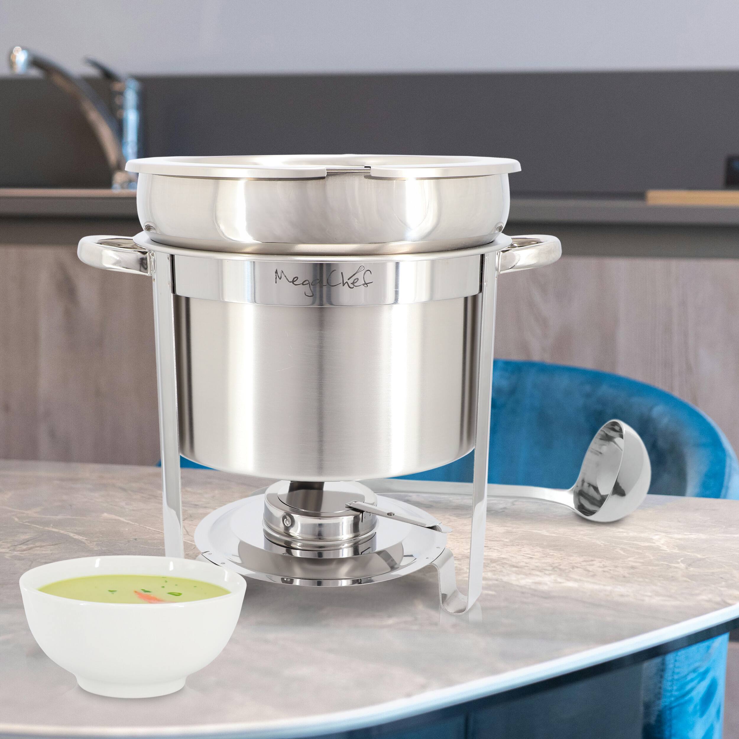 Alt View 4. MegaChef - MegaChef 7.4 Quart Round Stainless Steel Soup Professional Chafing Dish/Food Warmer/Buffet Server Serving Trays - Silver.