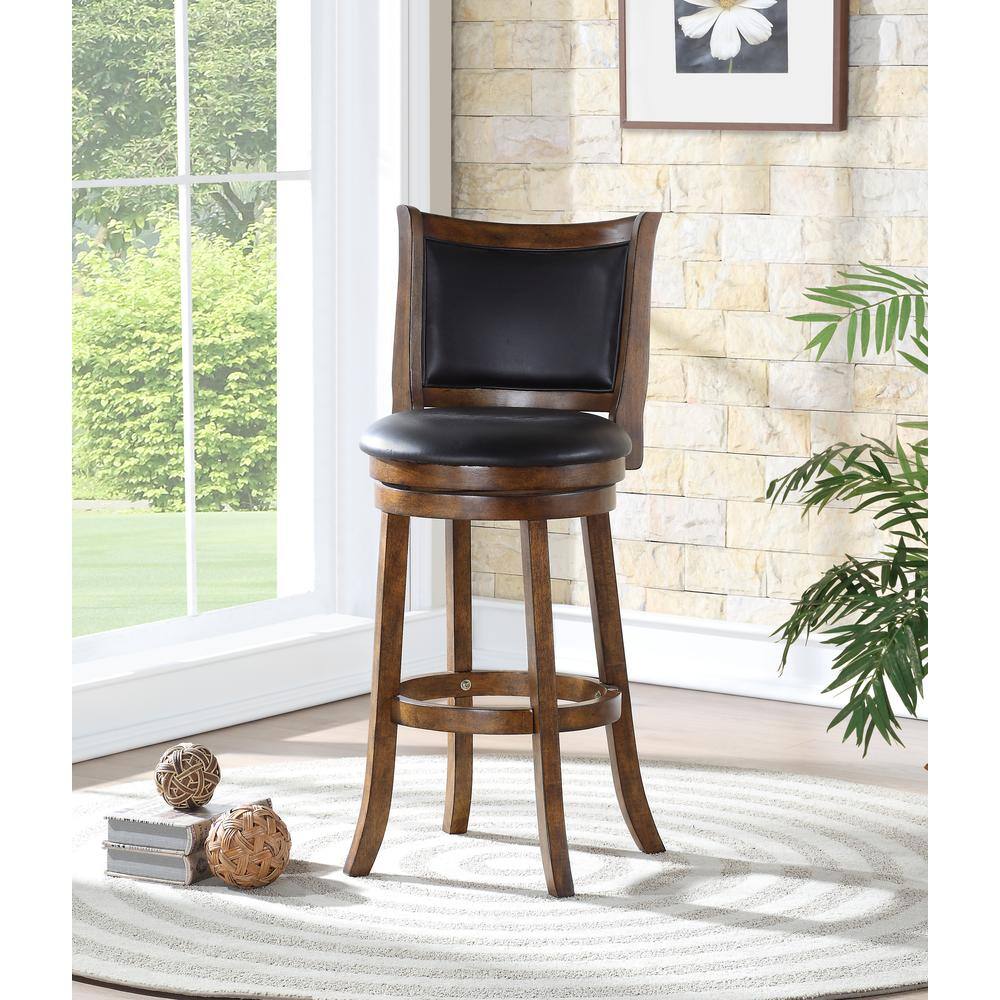 Front. New Classic Furniture - Bristol Wood Swivel Bar Stool with PU Seat in Dark Brown - Brown.