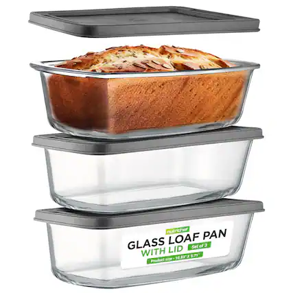 nutrichef GLASS LOAF PAN WITH LID Set of 3
Product size: 10.83" x 5.71"
