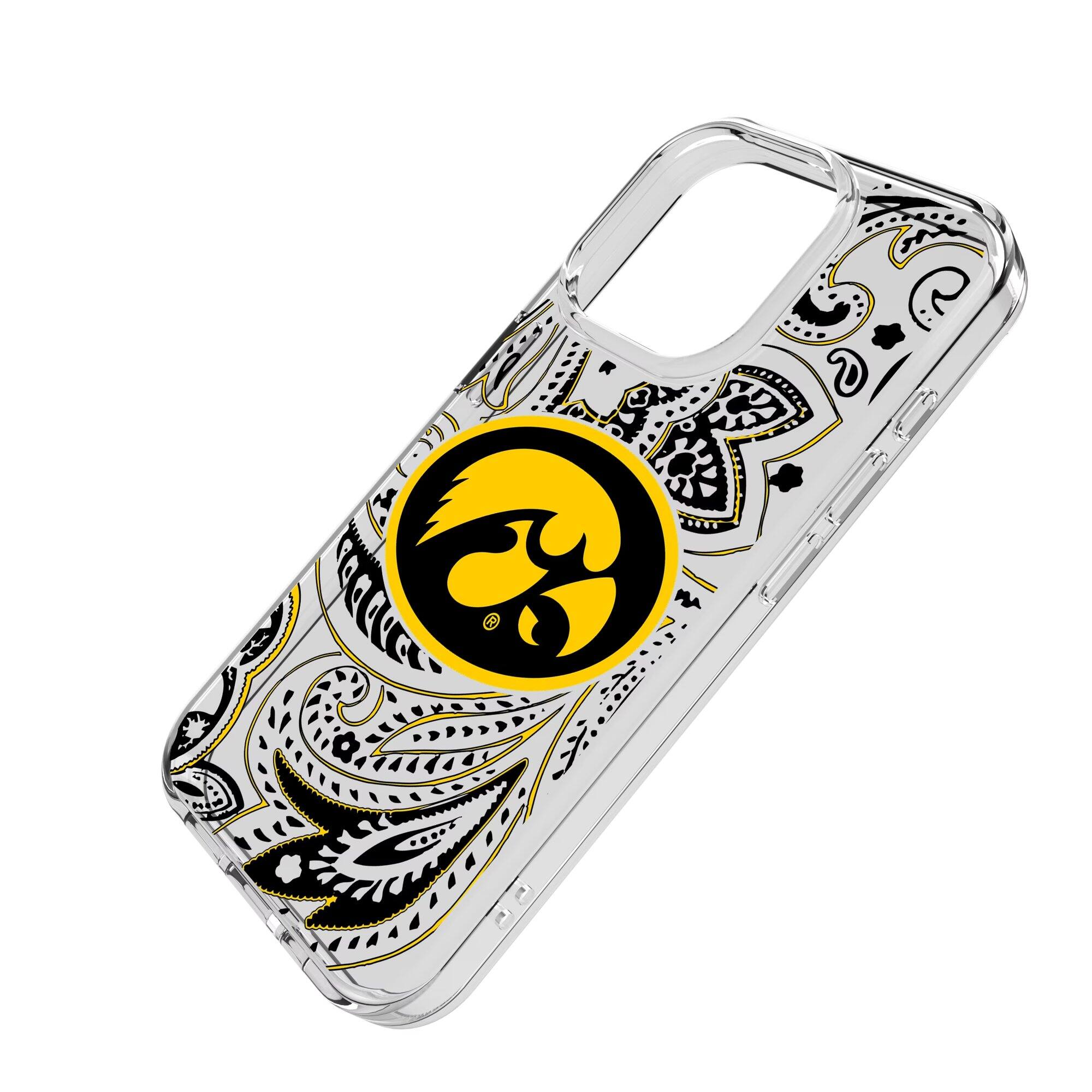 Alt View 1. Keyscaper - Iowa Hawkeyes iPhone Paisley Design Clear Case - 15 Pro - Multicolor.