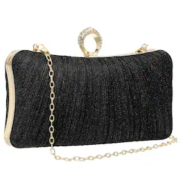 Unique Bargains - Sparkly Evening Clutch Purse for Women, Vintage Ring Rhinestone Buckle Clasp Handbag for Bridal Wedding 1920s Party - Black