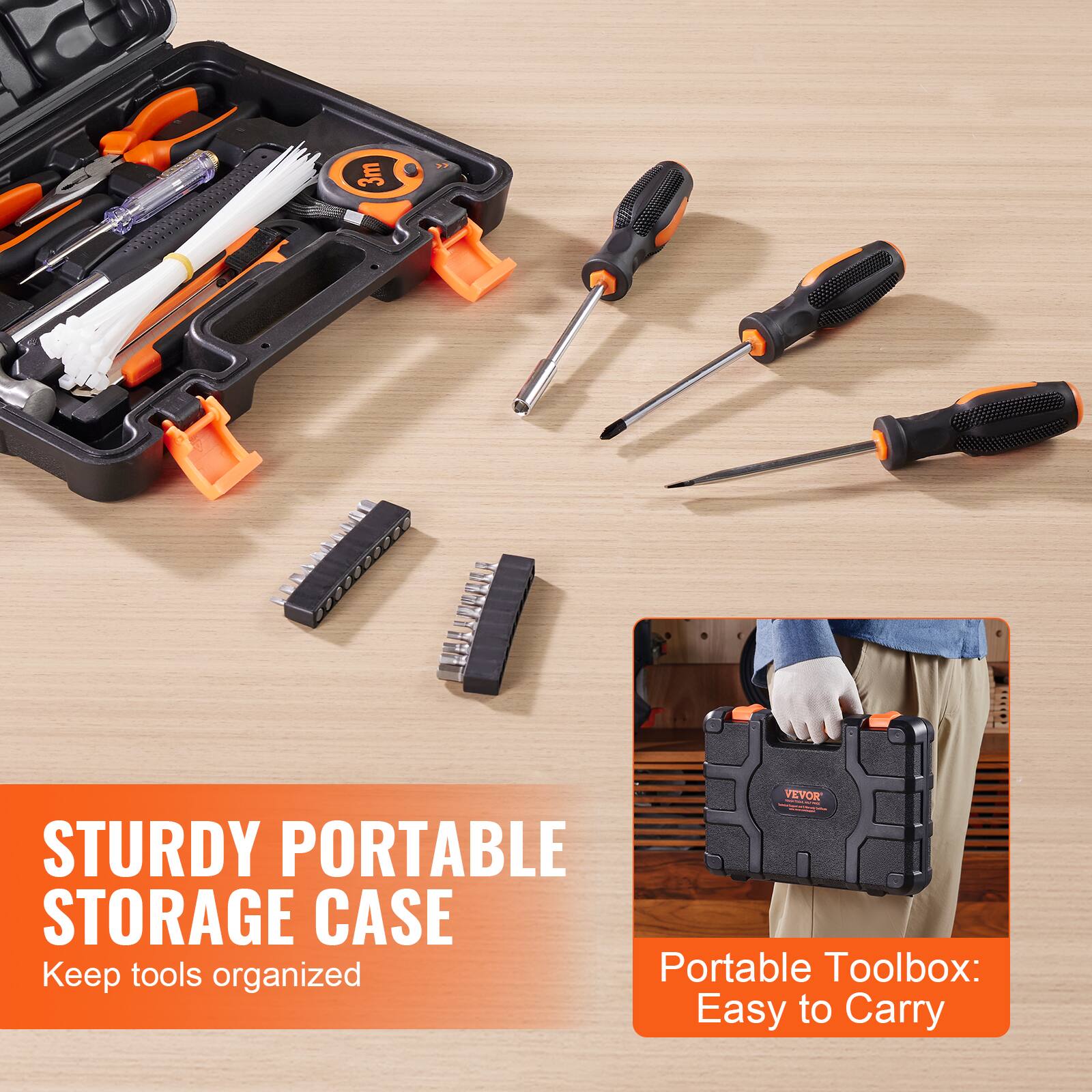 3M VEVON  
STURDY PORTABLE STORAGE CASE  
Keep tools organized  

Portable Toolbox:  
Easy to Carry