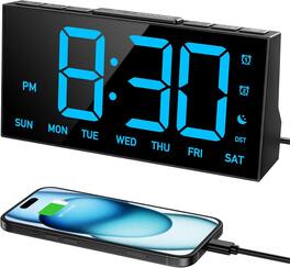Dazzed Corner - Digital Alarm Clocks for Bedrooms, Desk Clock,USB Port,12/24H - Black